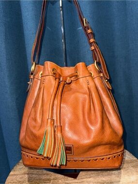 Dooney & Bourke Florentine Leather Drawstring Bucket Bag in Natural